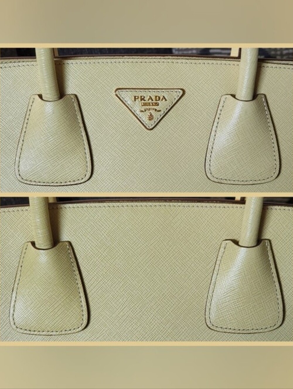 💛RARE Prada💛 - Bi-Color Ananas/Talco Saffiano Lux Leather Large Shopping Tote - Picture 8 of 16